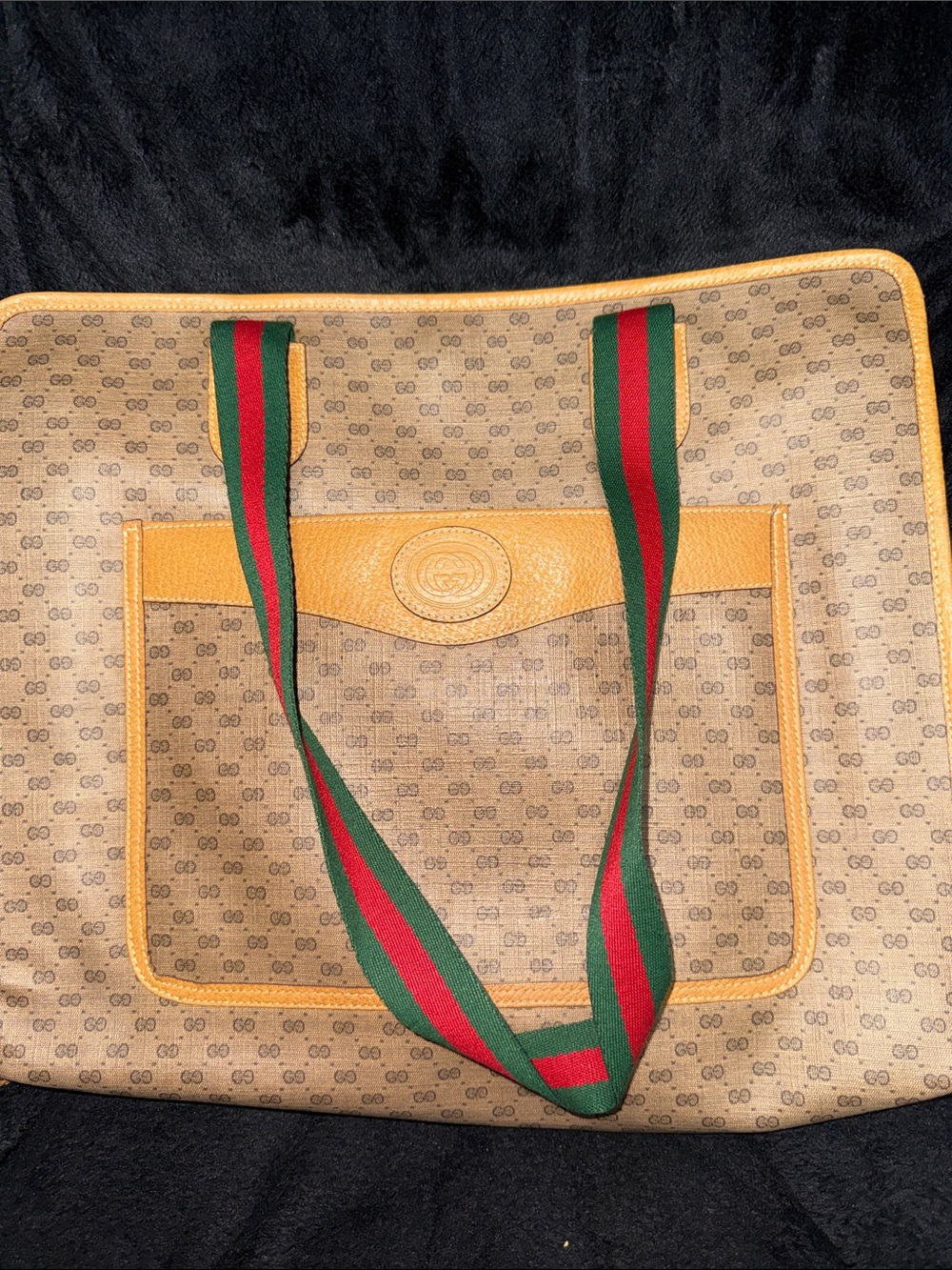 Gucci Beige Monogram Tote with Green and Red Striped Straps - Picture 14 of 15